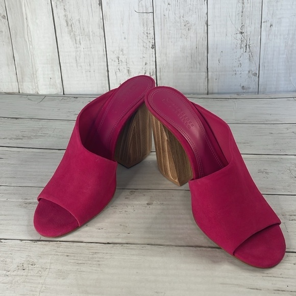 NWOT Mercedes Castillo Fuschia Suede IZAR HIGH Chunky Heeled Mules - Picture 11 of 12